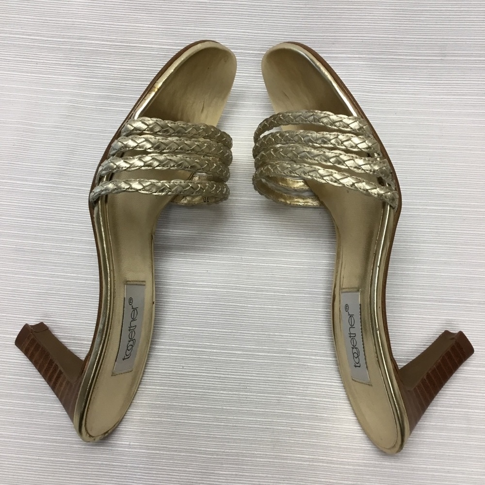 Darling Leather Slide-on Gold Heels by Together